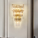 Minimalism Tiered Wall Mount Lamp 4/7 Heads Crystal Block LED Wall Sconce Light in Gold