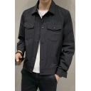 Men Classic Pure Color Pocket Long-Sleeved Turn-down Collar Fitted Button Closure Jacket