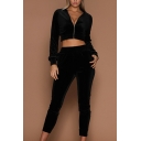 Velvet Casual Sports Suit Solid Color Long-sleeved Short Zipper Sweater & Trousers