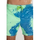 Unique Cotton Tie Dye Pattern Drawstring Waist Skinny Mid Rise Shorts for Guys