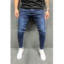 Dashing Mens Pure Color Pocket Mid Rise Full Length Slimming Zip Fly Jeans