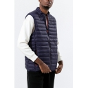 Unique Whole Colored Sleeveless Regular Fitted Stand Collar Zip down Vest for Guys