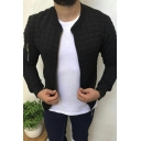 Boy's Hot Quilted Pattern Round Collar Skinny Long Sleeves Zip Closure Jacket