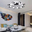 8 Lights Creative Wrought Iron Radial Ceiling Lamp in Black for Bedroom and Living Room