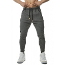 Men Fancy Stripe Pattern Pocket Designed Drawstring Waist Mid Rise Slim Pants