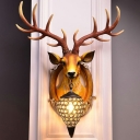 Creative Vintage Resin Antler Wall Lamp with Crystal Shade for Living Room and Dining Room