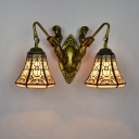 2 Lights Tiffany Style Bell Shape Metal Wall Mount Vanity Light Fixture