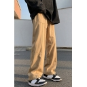 Stylish Men Solid Color Pocket Designed Mid Rise Button down Full Length Cargo Pants