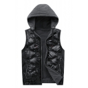 Cozy Pure Color Sleeveless Regular Fitted Hooded Drawstring Zip Placket Vest for Boys