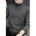 Original Guy's Solid Color Long Sleeve High Neck Rib Hem Fitted Pullover Sweater