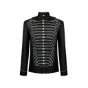 Boyish Contrast Stripe Long Sleeve Stand Neck Regular Fit Button Placket Coat for Guys