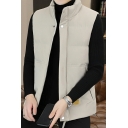 Street Look Guy's Pure Color Pocket Design Stand Collar Regular Button Up Vest
