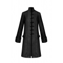 Retro Pure Color Long Sleeve Stand Collar Regular Fit Button Closure Coat for Men