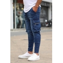 Men Modern Solid Color Flap Pocket Full Length Mid Rise Slimming Zip Placket Jeans