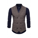 Elegant Checked Print Shawl Collar Slim Fit Double Breasted Vest for Men