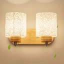 Minimalism Drum Glass Wall Mounted Vanity Lights Wood for Bathroom