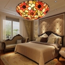 Tiffany Country Style Stained Glass Ceiling Lamp for Bedroom and Living Room