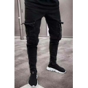 Elegant Pure Color Flap Pocket Mid Rise Skinny Full Length Zip Placket Jeans for Men