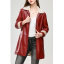 Popular Ladies Contrast Color Long Sleeves Relaxed Spread Collar Button down PU Jacket