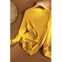 Stylish Women Whole Colored Long Sleeves Crew Collar Regular Fit Knitted Top