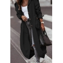 Fashion Ladies Pure Color Pocket Long Sleeve Spread Collar Fitted Button down Trench Coat