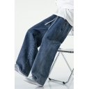 Boy's Cool Pure Color Pocket Baggy Drawstring Waist Mid Rise Long Length Jeans