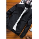 Retro Men Contrast Trim Long Sleeves Stand Collar Fitted Zip Closure Baseball Jacket