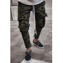 Urban Camouflage Print Flap Pocket Skinny Mid Rise Drawstring Waist Jeans for Men