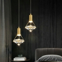 Full Copper Diamond Crystal Pendant Lamp with Warm Light for Bedroom