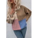 Edgy Women Color-blocking Round Neck Long Sleeves Lose Fit Knitted Top