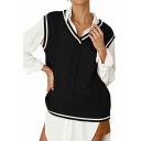 Trendy Striped Pattern Oversized Sleeveless Cable Knit V-neck Knitted Vest for Ladies