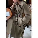Vintage Girl's Pure Color Lapel Collar Loose Long Sleeves Double Breasted Trench Coat