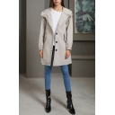 Cool Women Pure Color Drawstring Hooded Fitted Long Sleeve Button Closure Trench Coat
