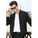 Dashing Guys Pure Color Pocket Stand Collar Long Sleeve Fitted Zip Fly Baseball Jacket