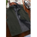 Guys Casual Pure Color Fleece Lined Sleeveless Stand Neck Relaxed Zip Placket Vest