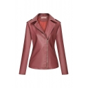 Chic Girls Whole Colored Lapel Collar Slimming Long-sleeved Zip-up Leather Jacket