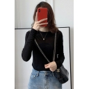 Hot Women Solid Color Long Sleeves Regular Fitted Crew Collar Knitted Top