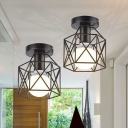1 Light Vintage Style Cage Shape Metal Flush Ceiling Light Fixture