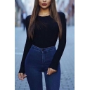 Enchanting Women Whole Colored Round Neck Slim Fitted Long Sleeve Bodysuit
