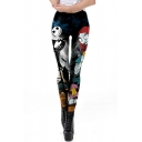 Novelty Girls 3D Helloween Print Slim Fit Mid Rise Full Length Pants