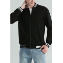 Fashion Striped Print Pocket Long Sleeve Regular Fitted Zip down Baseball Jacket for Guys
