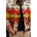 Fashionable Men Tribal Pattern Long Sleeve Stand Collar Regular Fit Button Down Jacket