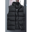 Street Look Mens Pure Color Pocket Designed Regular Zip Placket Vest Top