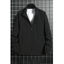 Casual Mens Pure Color Pocket Long-Sleeved Stand Collar Regular Fitted Zip-up Jacket