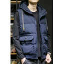Classic Mens Solid Hooded Drawstring Sleeveless Fitted Big Pocket Zip Closure Vest for Men