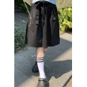 Edgy Women Skirt Solid Color Bow Detail Elastic Waist Midi Length A-Line Skirt