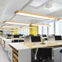 LED Minimalist Long Pendant Light with Wood Grain Finish for Office and Gym