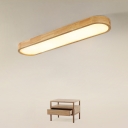 Japanese Minimalist Strip Wooden Flushmount Ceiling Light with Wood Finish for Bedroom