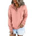 Women Stylish Pure Color Regular Fitted Long-Sleeved Hooded Drawstring Button Fly Hoodie