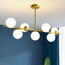 7 Lights Modern Minimalist Glass Island Lights with Gold Finish for Dining Room